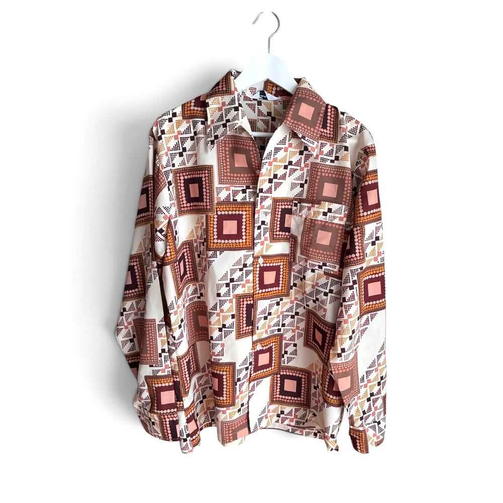 Vintage 1970s Lancer Shirt, Geometric Disco Button Up Retro Mod Print Mens Large - Picture 3 of 10